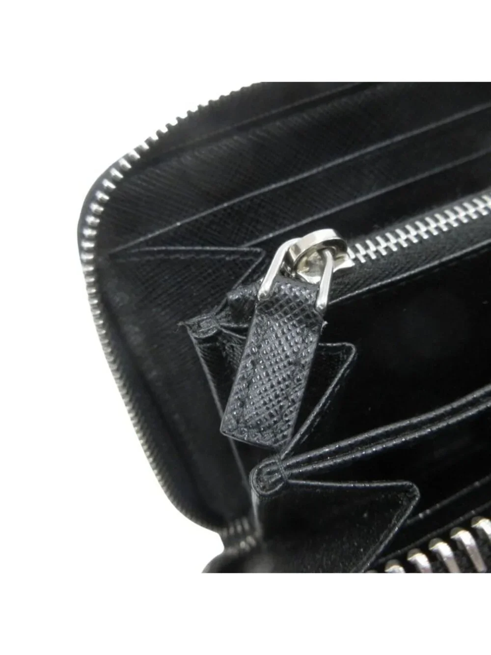 Prada Saffiano Metal Wallet Case Round Zip Triangle Logo Black